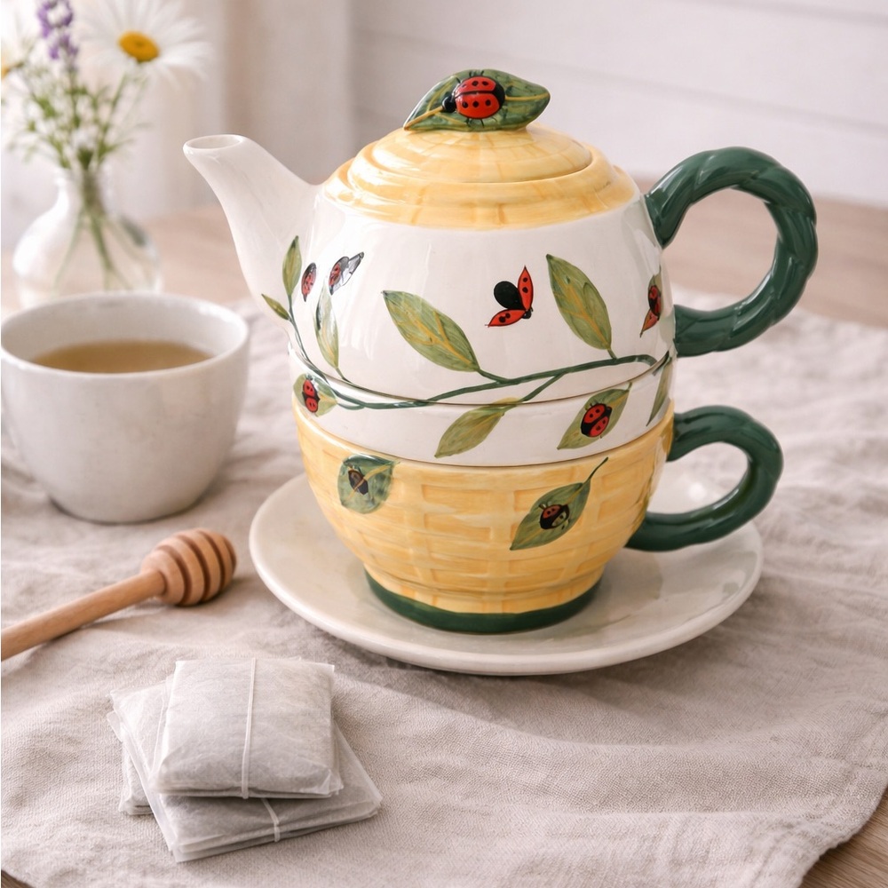 Charming Ladybug Teapot and Cup Set